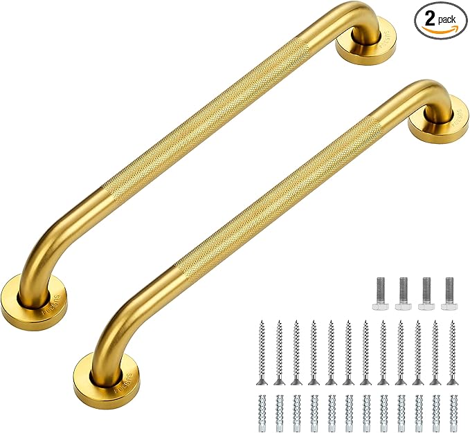 Grab Bars for Shower, 2 Pack 18-Inch Anti Slip Shower Handles for Elderly, Safety Shower Grab Bar, Stainless Steel Handicap Grab Bars for Bathroom,Toilet (Gold, 1" Diameter)