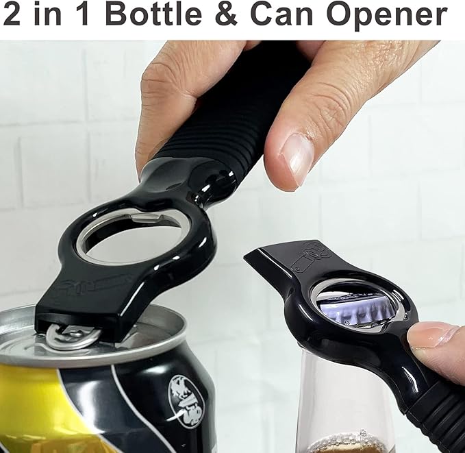 2-Pack Soda Can Opener and Beer Bottle Opener Bartender with Good Grip Silicone Handle, Pop Top Can Tab Opener for Long Nails, Bottle Opener for Arthritic Hand and Seniors, Black