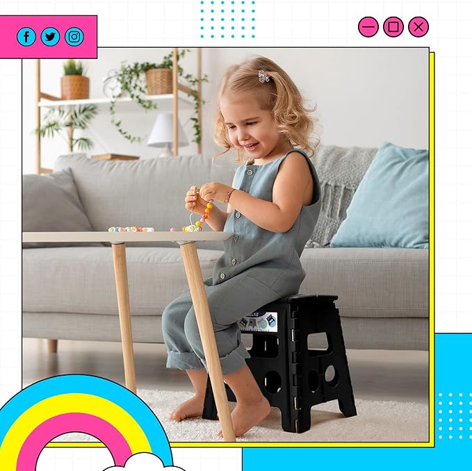 Delxo 13 inch 2 Pack Folding Step Stool, Non-Slip Foldable Stools Up to 300 LBS, Step Stool with Handle, Lightweight Collapsible stools for Kitchen, Bathroom, Bedroom, Garden (Black)