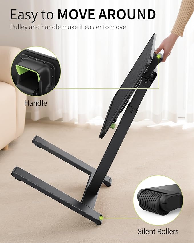 SAIJI Sturdy TV Tray Table with Wheels, Heavy Duty Metal TV Trays for Eating on Couch, Height & Angle Adjustable Desk for Bed, Sofa, Recliner, Portable Small Foldable Tables