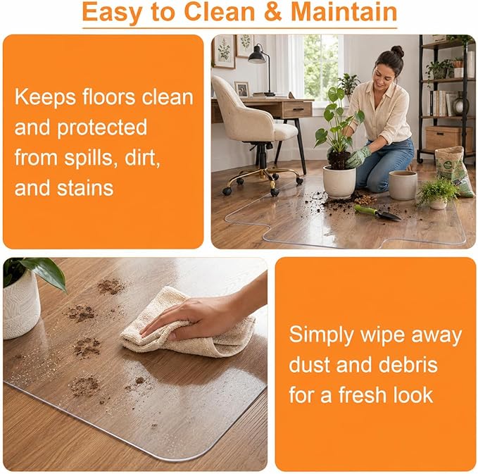 Chair Mat for Hardwood Floor, 35.5" x 47.5" Clear Office Chair Mat for Hardwood Floors with Lip, Desk Chair Mat for Rolling Chair, Smooth Rolling Desk Chair Mat, Easy-Clean Floor Protector