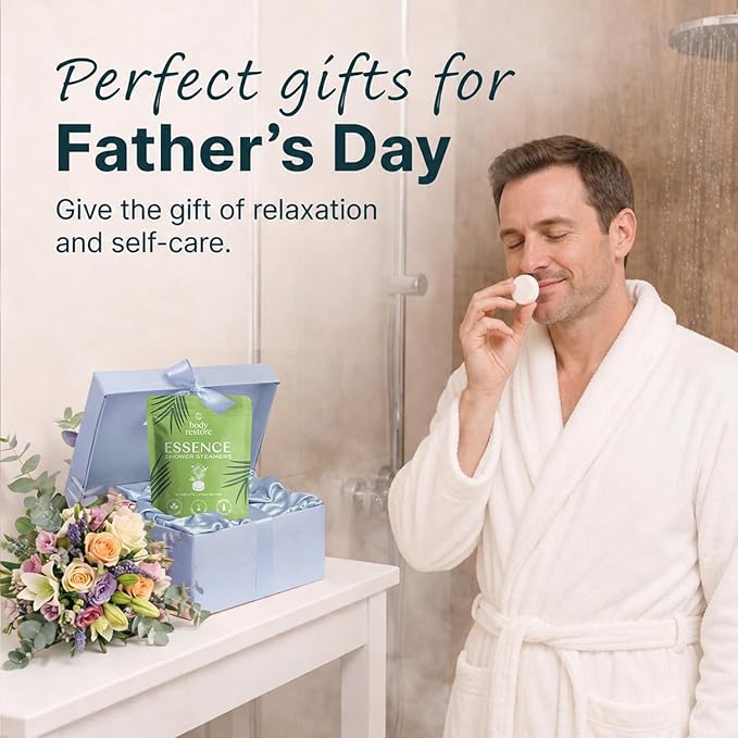 Body Restore Shower Steamers Aromatherapy 15 Pack – Fathers Day Gift for Dad, Birthday Gifts for Women & Men, Spa Stress Relief & Relaxation Self Care Gifts – Premium Tea Tree Essential Oil Tablets
