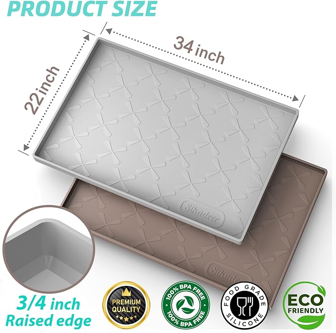 SIKADEER Under Sink Mat Waterproof 34" x 22", Silicone Mat Kitchen Drawer Shelf and Cabinet Liner, Sink Protector for Kitchen Organizers and Storage, Boot Tray Pet Food Mats