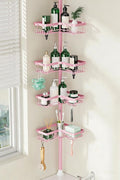 DAOYA Corner Shower Caddy Tension Pole - Pink - Rustproof Adjustable Bathroom Organizer Shelf for Shampoo, 25–114.2 Inch Shower Rack for Renters, Apartments