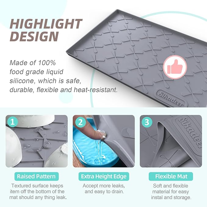 SIKADEER 37" x 22" Under Sink Mat Waterproof, Silicone Mat Kitchen Drawer Shelf and Cabinet Liner, Sink Protector for Kitchen Organizers and Storage, Boot Tray Pet Food Mats