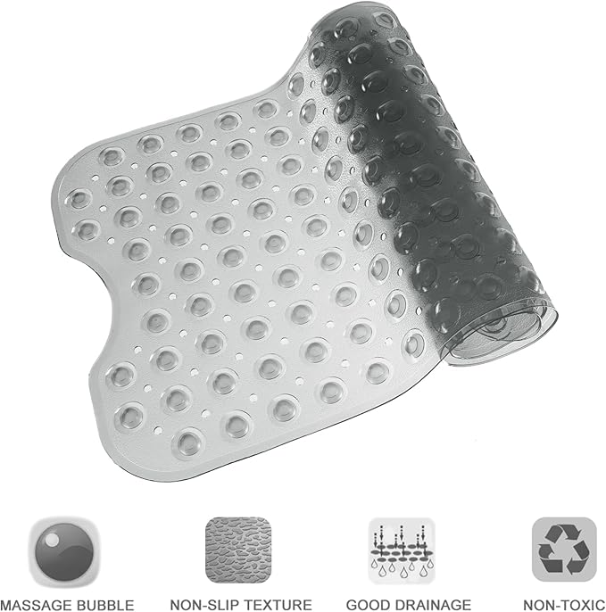 Bathtub and Shower Mats, Extra Long Non-Slip Bath Tub Mat 39 x 16 Inch, Machine Washable Bathmat with Suction Cups & Drain Holes for Bathroom Floor, Clear Grey