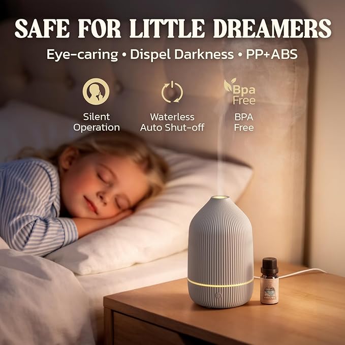Essential Oil Diffuser, 2Pack, 100ml Aromatherapy Diffuser, Mini Ultrasonic Diffuser for Essential Oil, Home, Office, Cool Mist Humidifier with 7 Led Light, Auto Shut-Off, White & Black