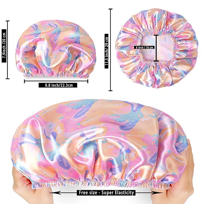 4 PCS Shower Cap for Women, Elastic and Reusable Bath Caps, Double Layers Shower Caps Reusable Waterproof, Bathing Shower Caps, Environmental Bath Hair Protection Cap - Watermelon