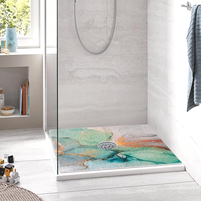 Square Shower Mat Non Slip: 36 x 36 Inch Extra Large Shower Mats with Drain Hole in Middle - PVC Loofah Anti Slip Shower Floor Matt for Inside Shower