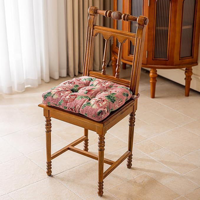 vctops Farmhouse Floral Print Chair Cushions with Ties U-Shaped Soft Comfortable Chair Pads Non Slip Seat Cushions for Indoor Dining Room and Kitchen Chairs (Flower C,16"x16")