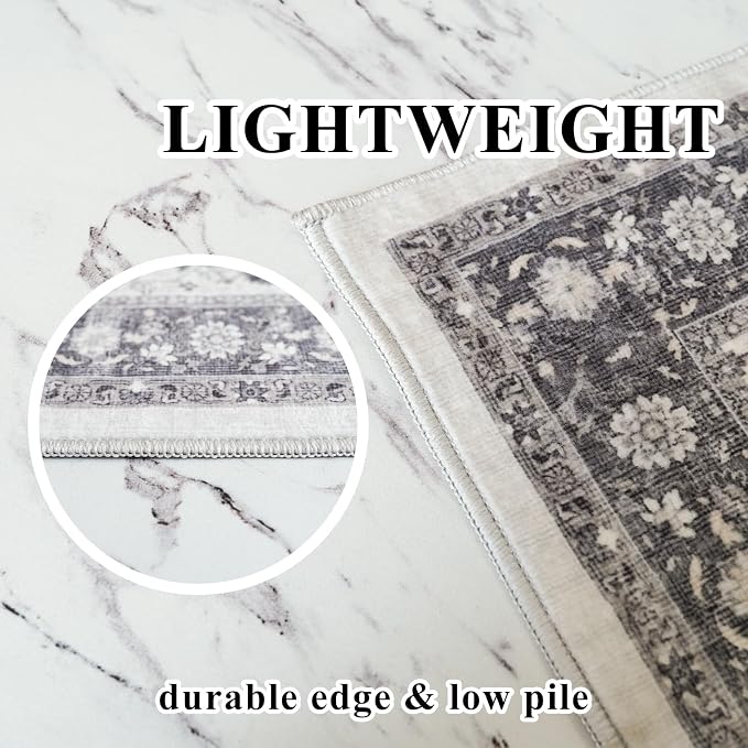 Hallway Washable Runner Rug - 2'6x12 Kitchen Rugs Entryway Rug Runner Vintage Soft Floor Mat Non Slip Indoor Farmhouse Carpet for Bathroom Living Room Bedroom (2'6''x12', Grey)