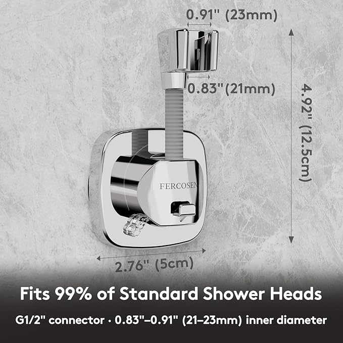 360° Swivel Shower Head Holder with Suction Cup | 10kg Load Capacity, Tool-Free Installation in Seconds | Removable and Rust-Resistant Shower Bracket with Storage Hook (Grey)