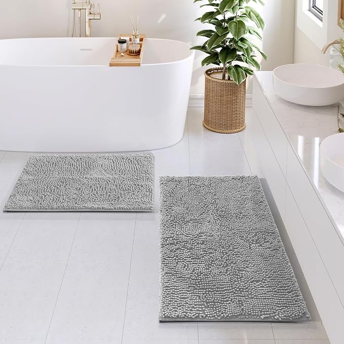 Hearth & Harbor Bathroom Rugs, Chenille Bath Mat - Machine Washable Bath Mats for Bathroom Non-Slip Backing Rubber, Quick Dry Bathroom Mat