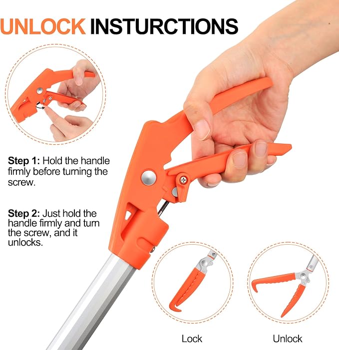 Kalkal Snake Grabber Tool, 60” Professional Aluminum Alloy Telescopic Rattle Snake Tongs, Reptile Grabber Snake Catcher Wide Jaw Handling Tool with Lock