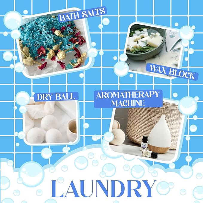Soulorigin Laundry Fragrance Oils Set, Essential Oil for Diffuser, Aromatherapy Gift, Clean Scent Diffuser Oil, Use with Wool Dryer Balls,Chamomile, Fresh Cotton, Sage, Cedar, Lavender, Cherry Soap