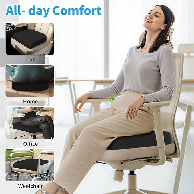 TranquilRelax XLarge Seat Cushion，Soft Foam Cushion for Long Sitting Hours on Office Chair, Home & Car, Non-Slip Chair Pad for Relieving Back & Sciatica & Hip & Coccyx Pain (Black)