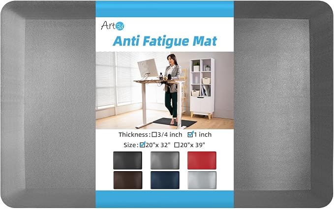 Art3d 1" Thick Kitchen Mats for Floor, Waterproof 20" X 32" Cushioned Comfort Mat, Anti Fatigue Mats for Kitchen, Ergonomic Standing Office Desk, Home and Garage, Grey