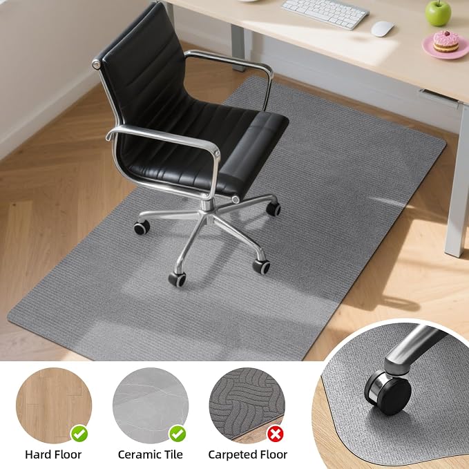 Office Chair Mat for Hardwood Floor, 55" x 35" Anti-Slip Mats for Rolling Chair, Large Computer Gaming Chair Mat, Tile Floors Protector for Office Home Gym, Light Gray