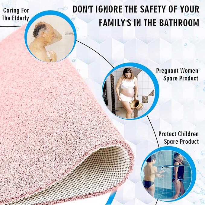 godehone Shower Mats Non Slip Without Suction Cups, PVC Loofah Bathroom Mats, Loofah Mats for Shower and Bathroom, Quick Drying, 23.6× 34.6 Inch, Pink