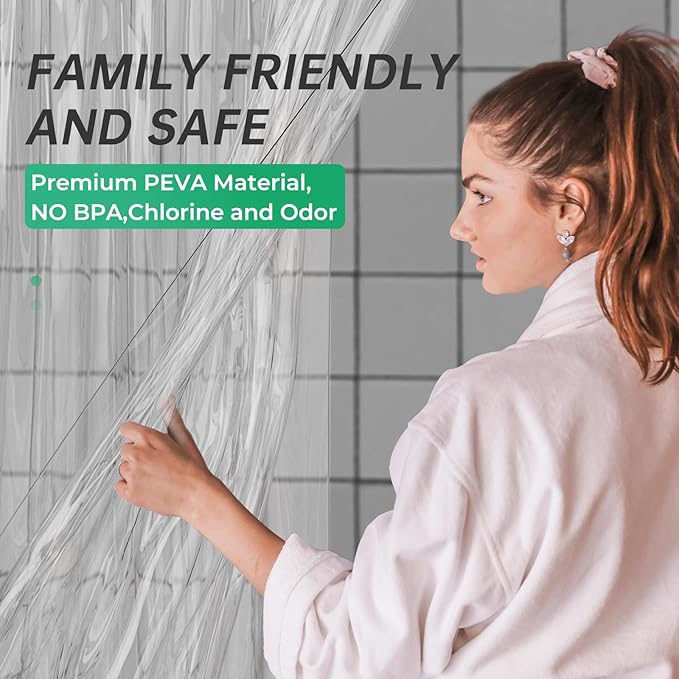 AmazerBath Extra Long Shower Curtain 90 Inches Long, Clear Premium PEVA Plastic 72x90 Inches, Tall Bathroom Curtain Heavy Duty with 3 Weighted Stones and 12 Grommet Holes