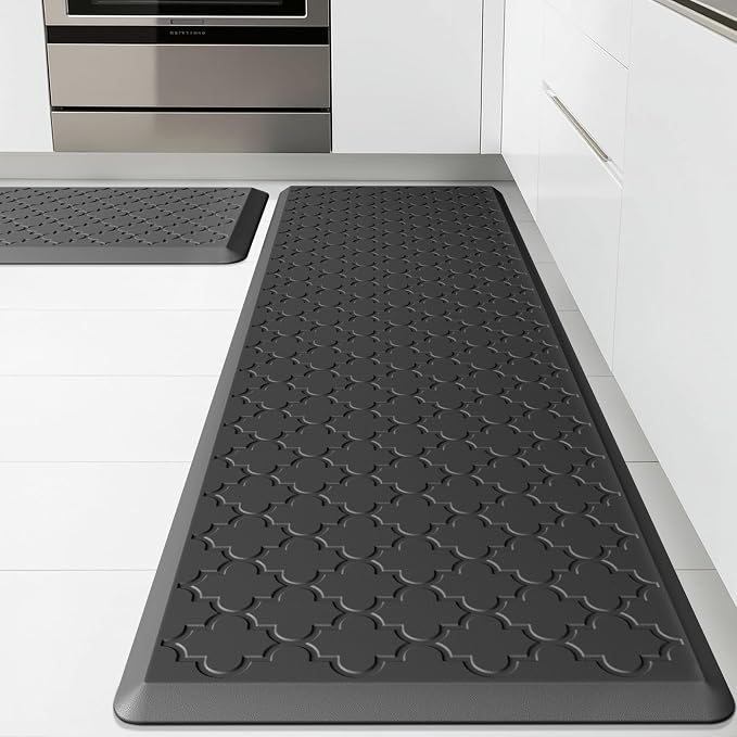 Kitchen Mats for Floor - Anti Fatigue Mats for Kitchen Floor - Non Slip Cushioned Rugs for Standing, Office, Sink, Laundry, Black