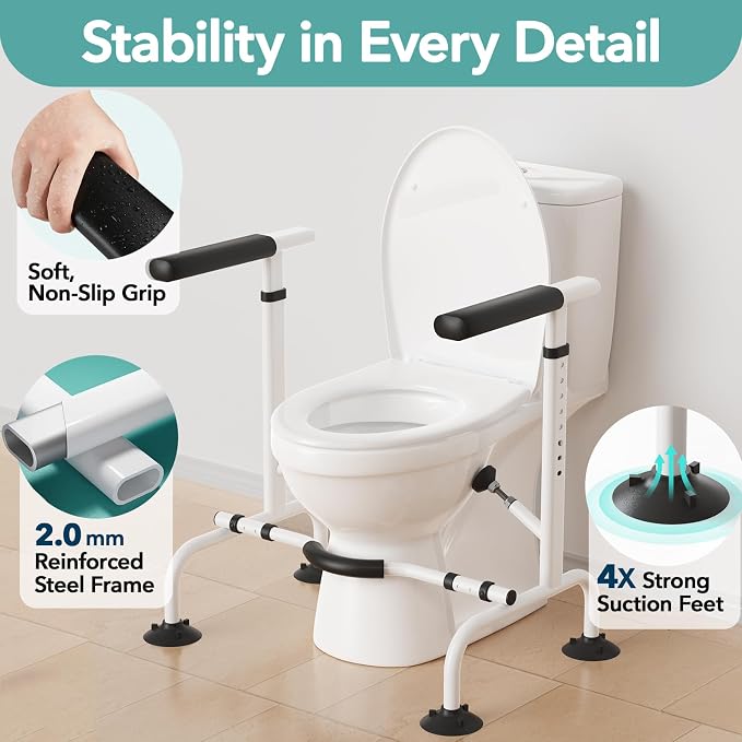 HOMENURSE Toilet Safety Rails for Seniors, Heavy Duty Toilet Safety Frame with Adjustable Height & Width, 350 lb Toilet Handles for Elderly and Disabled, Handicap Grab Bars