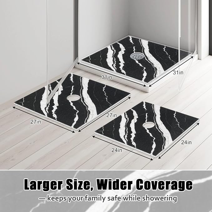 Square Shower Mat Non Slip: 24x24 Inch Shower mats for Inside Shower with Drain Hole in Middle, Super Soft PVC Loofah Massage Shower Floor Mat, Anti Slip Shower Stall Mat, Quick Drying