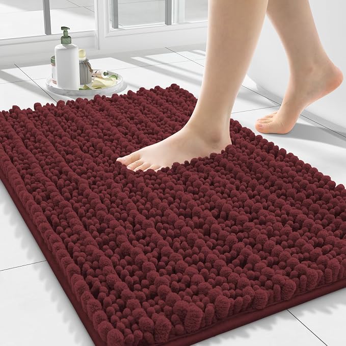 Smiry Bathroom Rugs Mat 24x16, Extra Soft Absorbent Chenille Bath Rugs, Non Slip Rubber Backing Machine Washable Quick Dry Bath Mats for Bathroom Floor, Tub, Shower, Home Accessories, Caramel Red