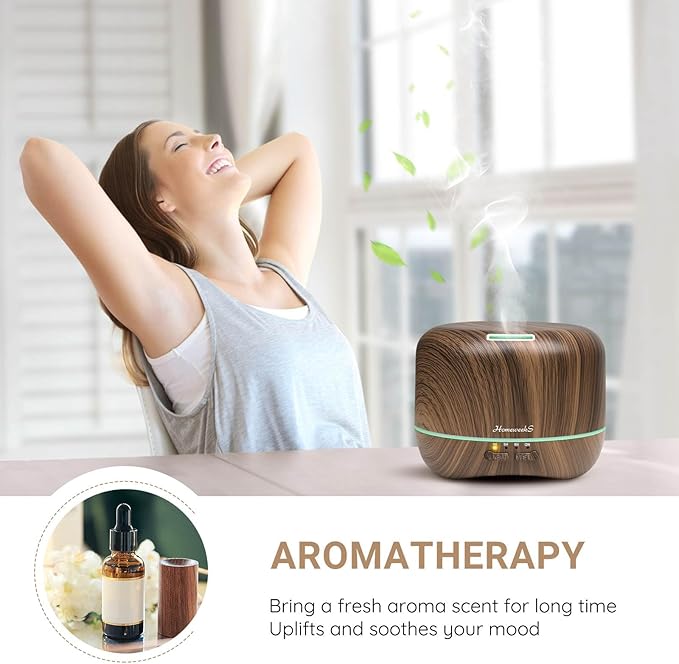 Aromatherapy Essential Oil Diffuser for Room: Air Humidifier Aroma Scent Cool Mist Diffuser Colorful Lights Wood Cute Small Large Auto Off Ultrasonic Diffusers for Home Bedroom (300ml)