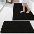 Smiry Bathroom Rugs Sets 2 Piece, Soft Absorbent Chenille Machine Washable Non Slip Shaggy Bath Rug Set for Tub, Shower, and Floor (34x21+24x16, Black)