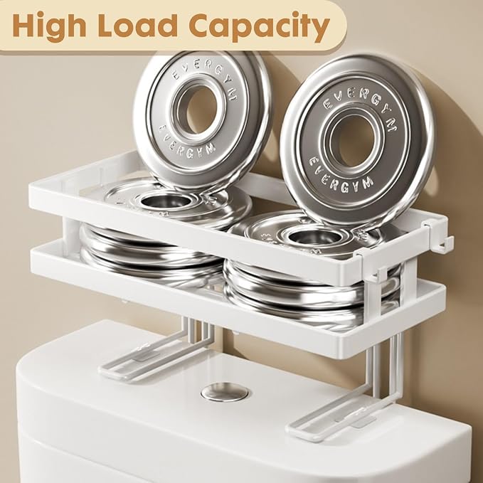 ShellKingdom Over The Toilet Storage Shelf, Toilet Paper Holder Stand Shelves, Punch-Free Bathroom Storage Rack with 2 Hooks, Small Space Organizers for Bathroom, Home, Countertop, White