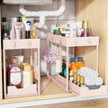 Simple Trending Under Sink Organizer 2 Pack, Sink Pull-Out Sliding Storage Cabinet, 2-Tier Under Shelf Organizer for Kitchen Bathroom, Pink
