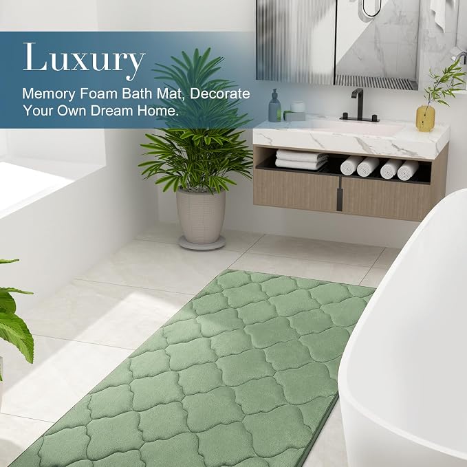 OLANLY Memory Foam Bath Mat Rug 30x20, Ultra Soft and Absorbent Bathroom Rugs, Non-Slip, Comfortable, Machine Washable Bath Carpet for Bathroom Floor, Tub Shower and Home Decor Accessories, Sage Green