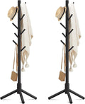 Haddockway Wooden Coat Rack Stand with 8 Hooks New Zealand Pine 3 Adjustable Coat Standing Tree Easy Assembly for Coats, Hats, Scarves and Handbags for Entryway, Hallway, Bedroom, Office,2 PCS