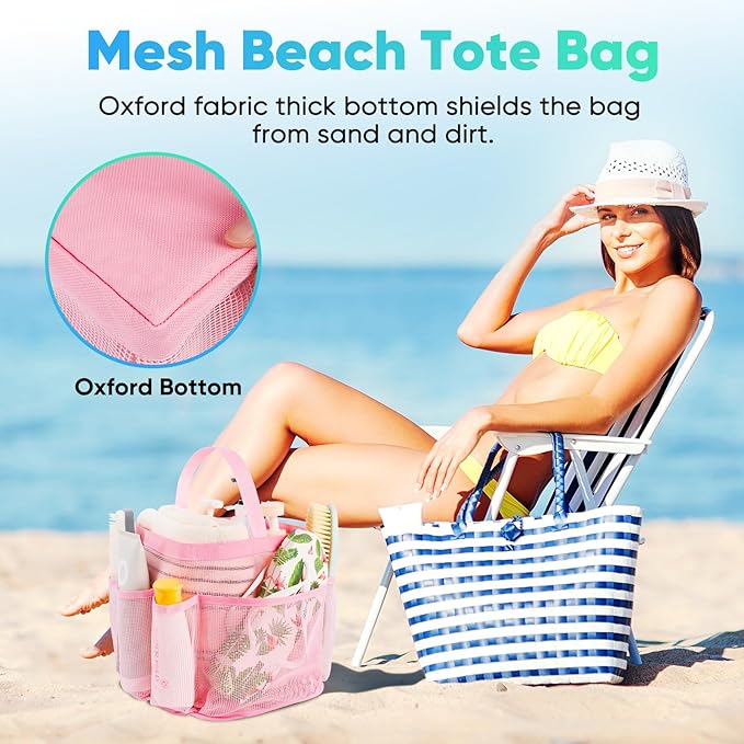 EUDELE Mesh Shower Caddy Portable for College Dorm Room Essentials,Portable Shower Caddy Dorm with 8-Pocket Large Capacity, Shower Bag for Beach, Swimming, Gym, Travel essentials, Pink