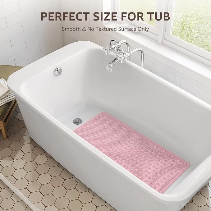 OTHWAY Bathtub Mat Non Slip, Extra Long Rubber Bath Mat for Tub, Machine Washable Shower Anti Slip Mat with 332 Strong Suction Cups (Pink, 36" x 17")