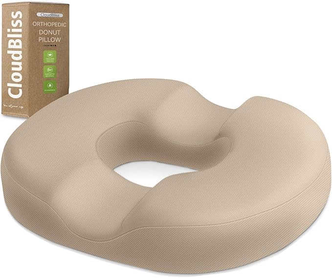 CloudBliss Donut Pillow Stadium Seat Cushion for Tailbone Pain Relief and Hemorrhoids, Memory Foam Seat Chair Cushion, Portable Seat Cushions for Bleachers, Car, Home & Office