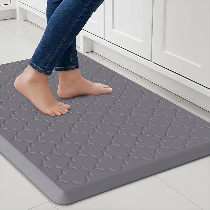 Kitchen Mats for Floor - Anti Fatigue Mats for Kitchen Floor - Non Slip Cushioned Rugs for Standing, Office, Sink, Laundry, Grey