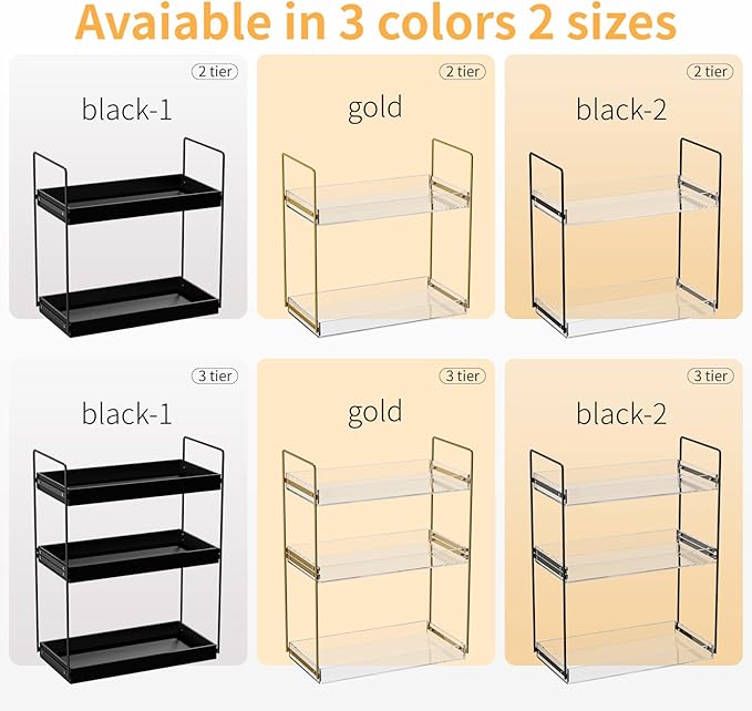 Bathroom Countertop Organizer, 3 Tier Acrylic Tray Vanity Counter Skincare Organizer Shelf, Kitchen Under Sink Standing Rack, Home Storage Holder for Lotion Makeup Cosmetics Perfume Spice, Gold | Vanity Counter
