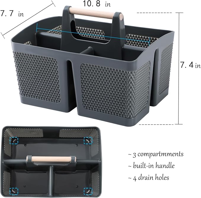 rejomiik Portable Shower Caddy Basket Plastic Cleaning Caddy Organizer Storage Tote with Handle for Bathroom, College, Dorm Room Essentials, Grey