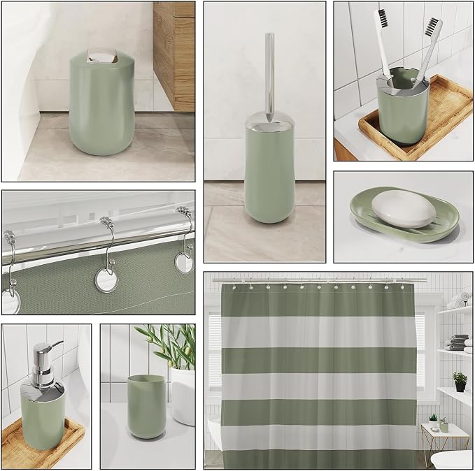 Clara Clark Bathroom Set - Sage Green Bathroom Accessories Set, 20PC Bathroom Accessory Set, Shower Curtain Set with Liner, Toothbrush Holder, Soap Dispenser, Soap Dish, and Toilet Brush Holder
