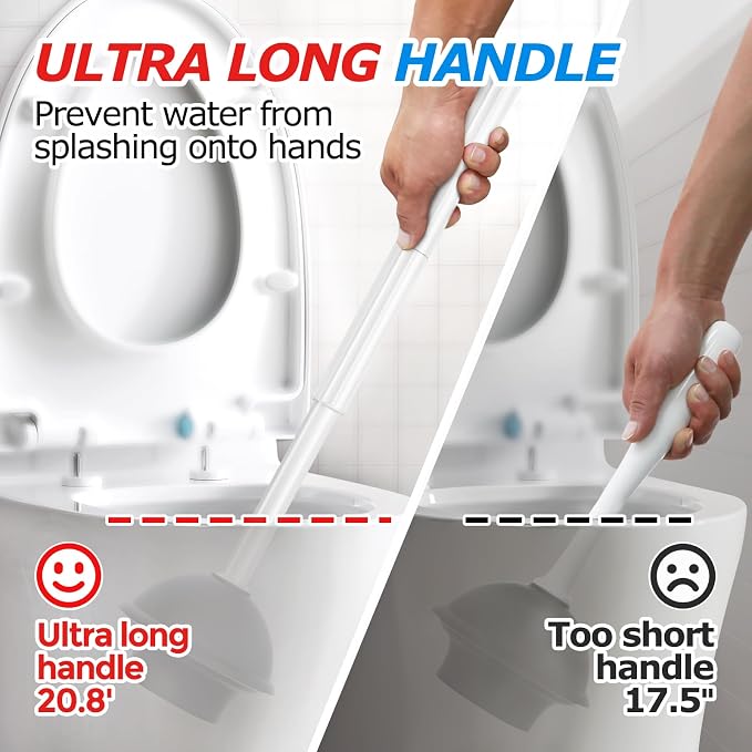 FORASTO 2 in 1 Toilet Brush and Plunger Set, Toilet Bowl Brush Plunger Set,Extended Handle Plunger,Bathroom Cleaning Tools,Toilet Brush Plunger Combo,Cleaning Brush（Pearl White，20.8inch）