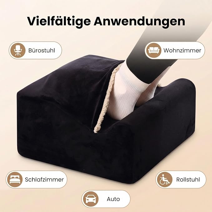Foot Rest for Under Desk at Work, Office Footrest with Warm Feet Pocket,Ergonomic Under Desk Footrest with Washable Cover, Stool for Office Chair & Back &Pain Relief (Black+)