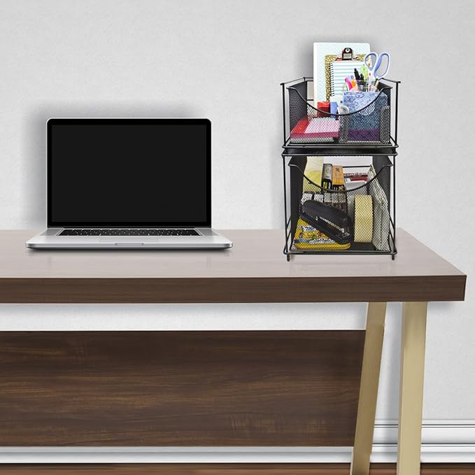 Sorbus® Cabinet Organizer Drawers— Mesh Storage Organizer with Pull Out Drawers—Ideal for Countertop, Cabinet, Pantry, Under the Sink, Desktop and More (Black Bottom Drawer)