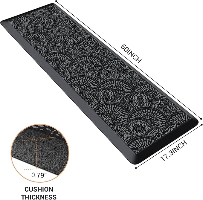 Mattitude 4/5 Inch Kitchen Mat, 17.3x59in Heavy Duty Ergonomic Comfort Foam Standing Desk Mat, Waterproof Non-Slip Standing Mats and Rugs for Kitchen, Office, Black