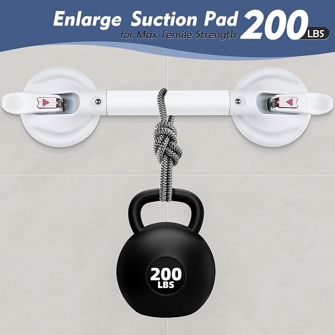 Grab Bars for Bathtubs and Showers, 18.5-inch Upgraded Safety Suction Grab Bars for Shower, Tools-Free Installation for Bathroom Wall, Shower Handles for Elderly with Enlarged Suction Cup - White