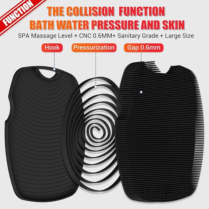 Canroom Silicone Body Scrubber - Zinc Infused-Highly Elastic Bristles Exfoliating Body Scrubber for Shower Body,Cellulite Reduction,Blood Circulation- Black