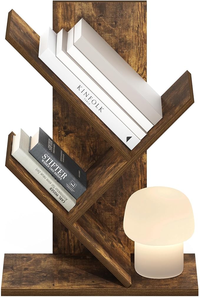 Furinno Tree Book Shelf, 3-Tier Bookshelf with Angled Open Shelf, Tree Bookcase for Room Decor, 8.4 x 15.7 x 21.3, for Organization and Storage, for Living Room, Bedroom, Home Office, Amber Pine | Furinno