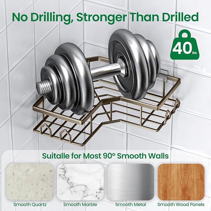 Adhesive Shower Caddy, 4 Pack Corner Bath Organizer, Rustproof Stainless Steel Shower Shelves with Large Capacity, No Drilling Shelves for Bathroom Storage, Home, Kitchen Decor(Brown).