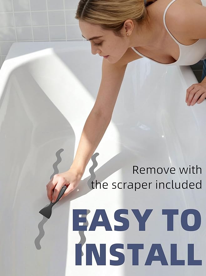 Secopad Patented Anti Slip Shower Stickers, 24PCS Adhesive Decals Safety Strips with Scraper for Bath Tub, Shower Floor, Stairs, Grey, 0.8"*8"